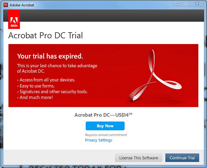 adobe acrobat dc trial expired even after crack